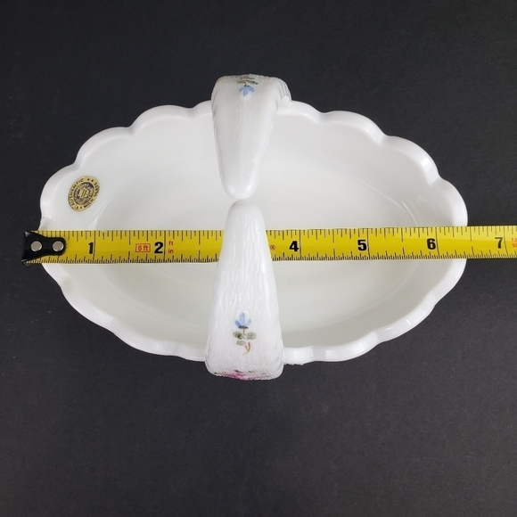 Westmoreland Milk Glass Basket Roses and Blue Vine Grapes Candy Dish Vintage - Picture 14 of 16